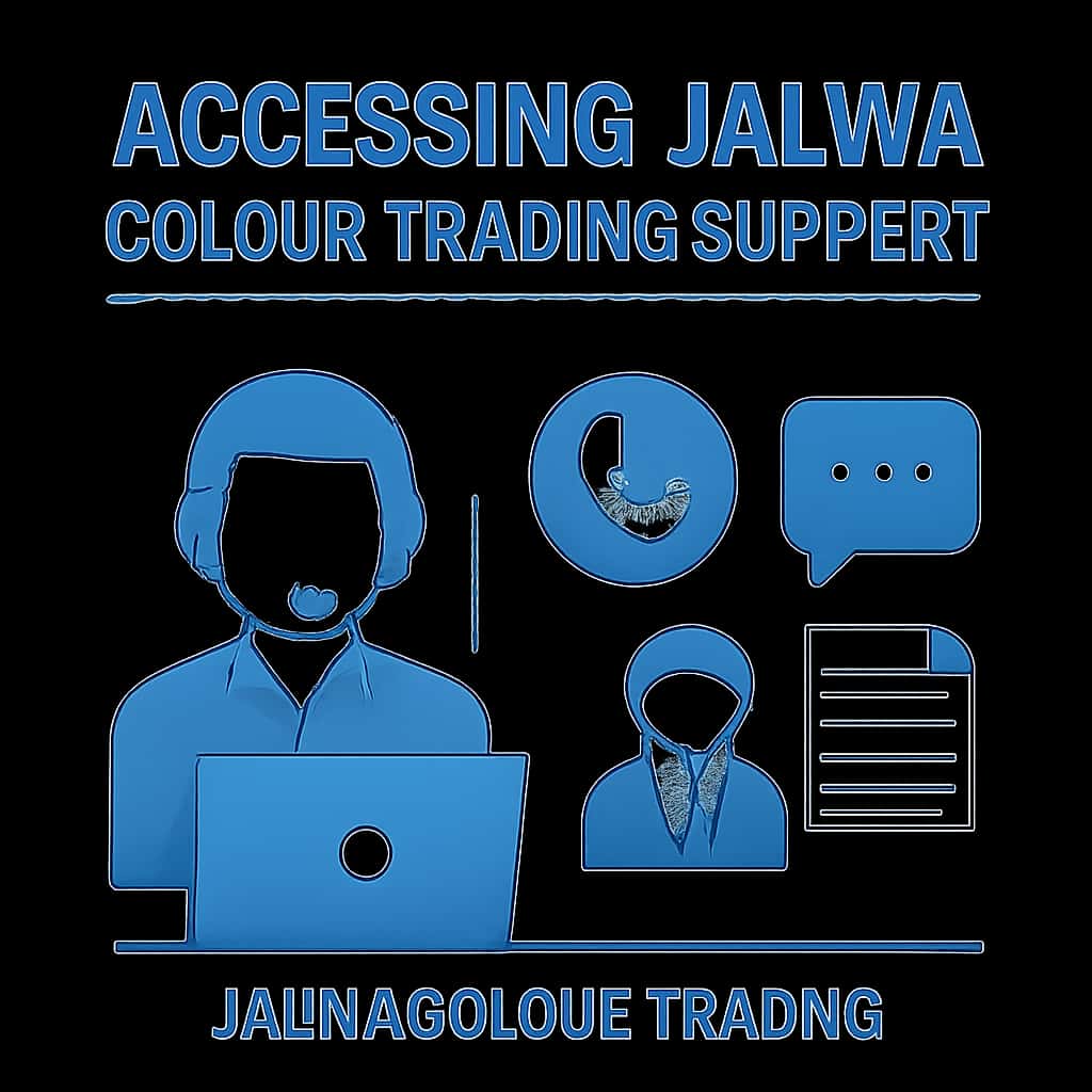 An educational diagram detailing support channels for Jalwa Colour Trading.