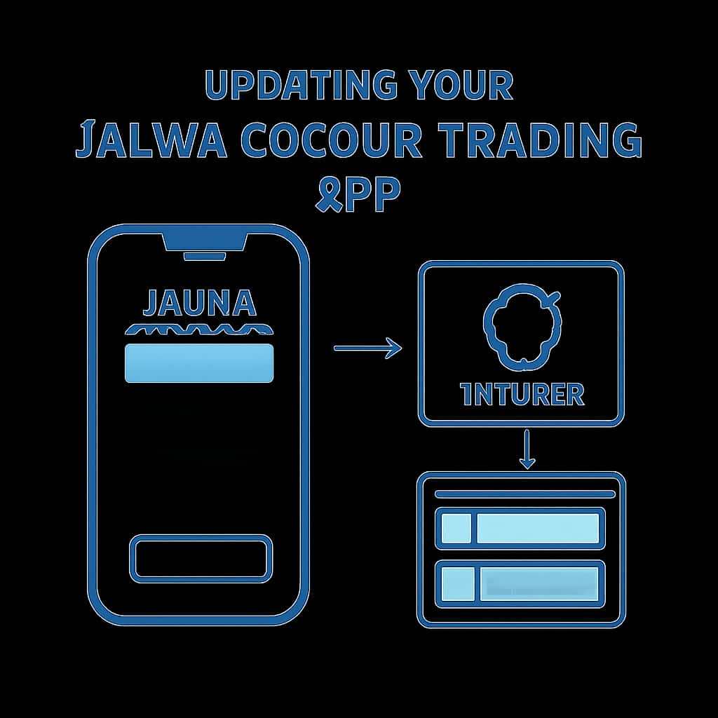 An educational diagram detailing the steps to update the Jalwa Colour Trading app.