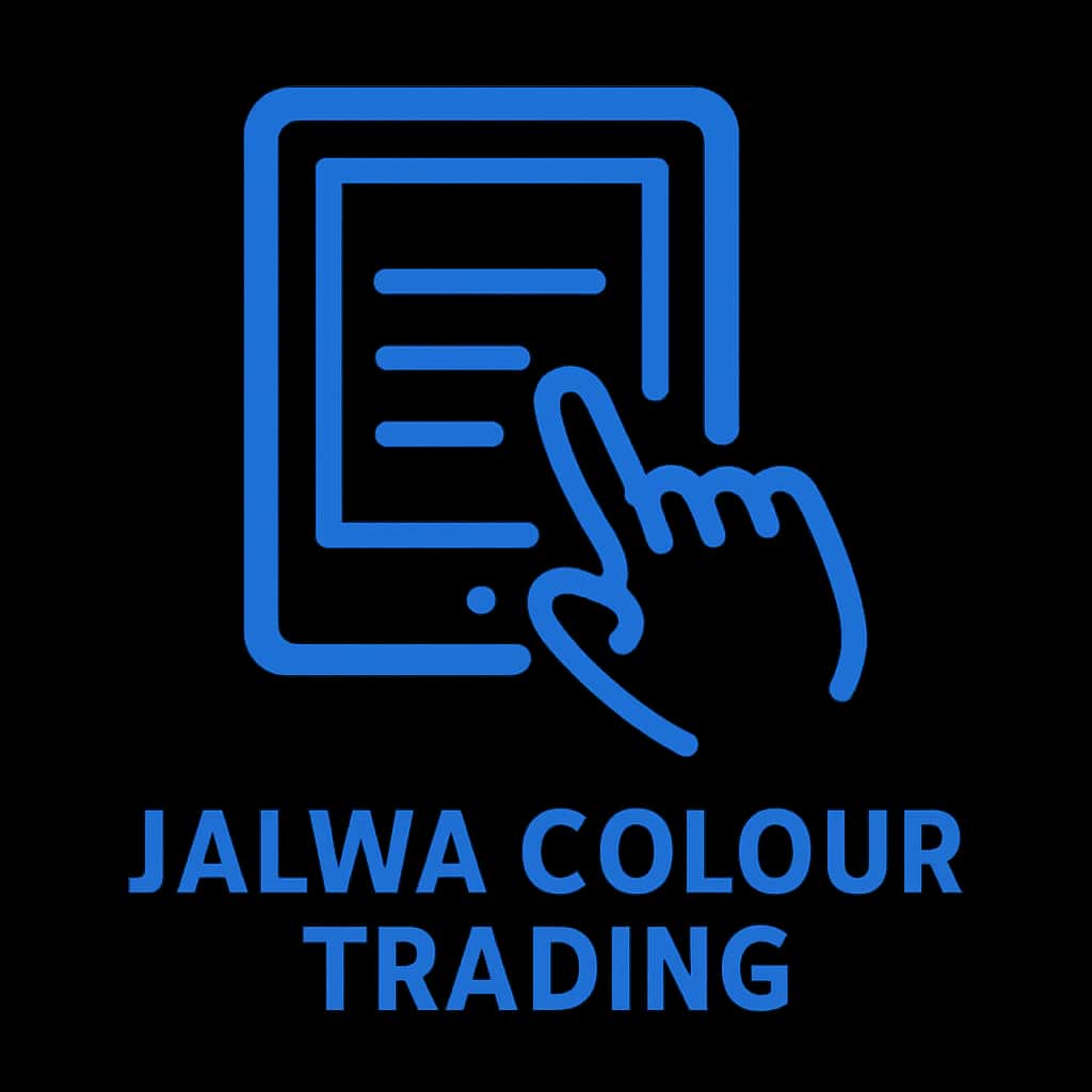A professional badge representing the guide for using Jalwa Colour Trading on tablets.